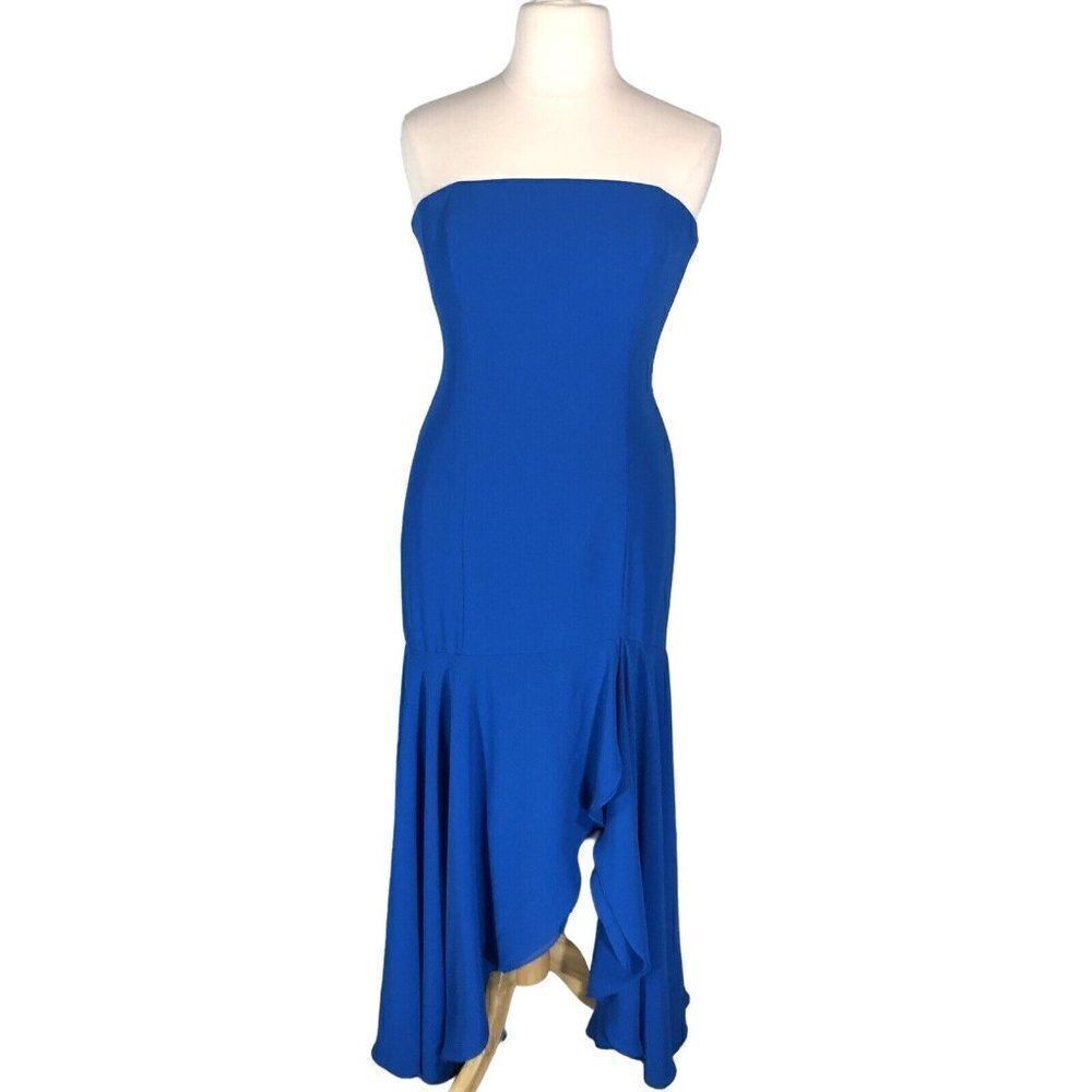 After Six Bright Blue Strapless Chiffon Dress XL Evening Gown Prom Homecoming